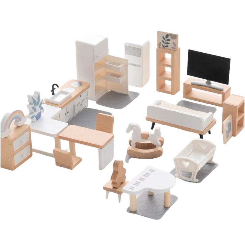 Wooden Dollhouse Furniture Toy Pretend Play Set