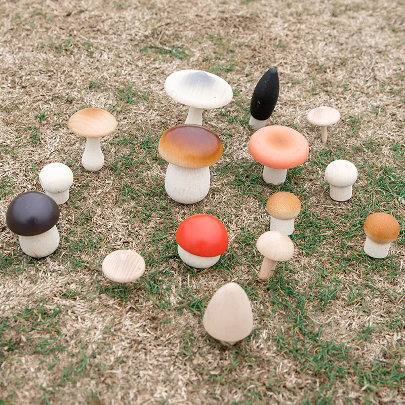 15 Pcs Handcrafted Colored Wooden Forest Mushrooms Set