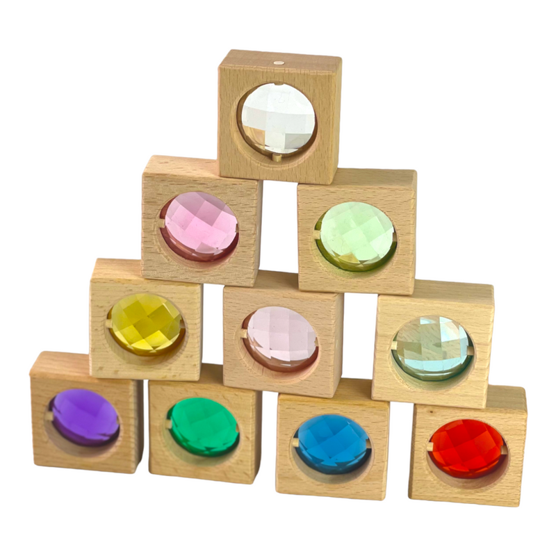 10 Pcs Colored Square Gemmed Translucent Blocks with Storage Tray