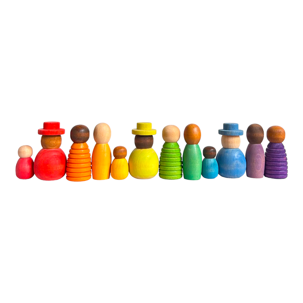 12 Pcs STAINED Wooden Together Peg Dolls Set