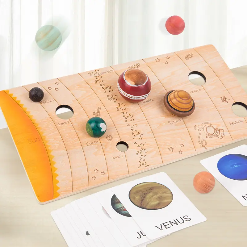 wooden solar system with 8 planets 3-d model puzzle set