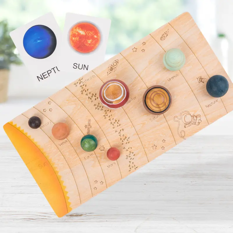 wooden solar system with 8 planets 3-d model puzzle set