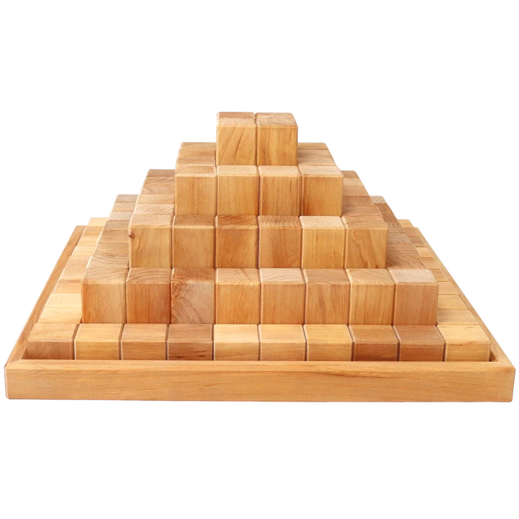 **Pre-order (Ships in 3-4 Weeks)**100 Pcs Large Natural Stepped Pyramid Wooden Stacking Building Blocks