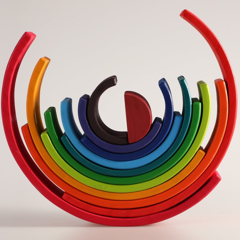 12 pcs large wooden rainbow stacking blocks in primary colors