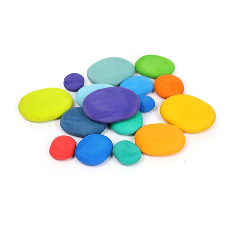 16 Pcs STAINED Wooden Stacking Pebbles Wooden Stacking Stones