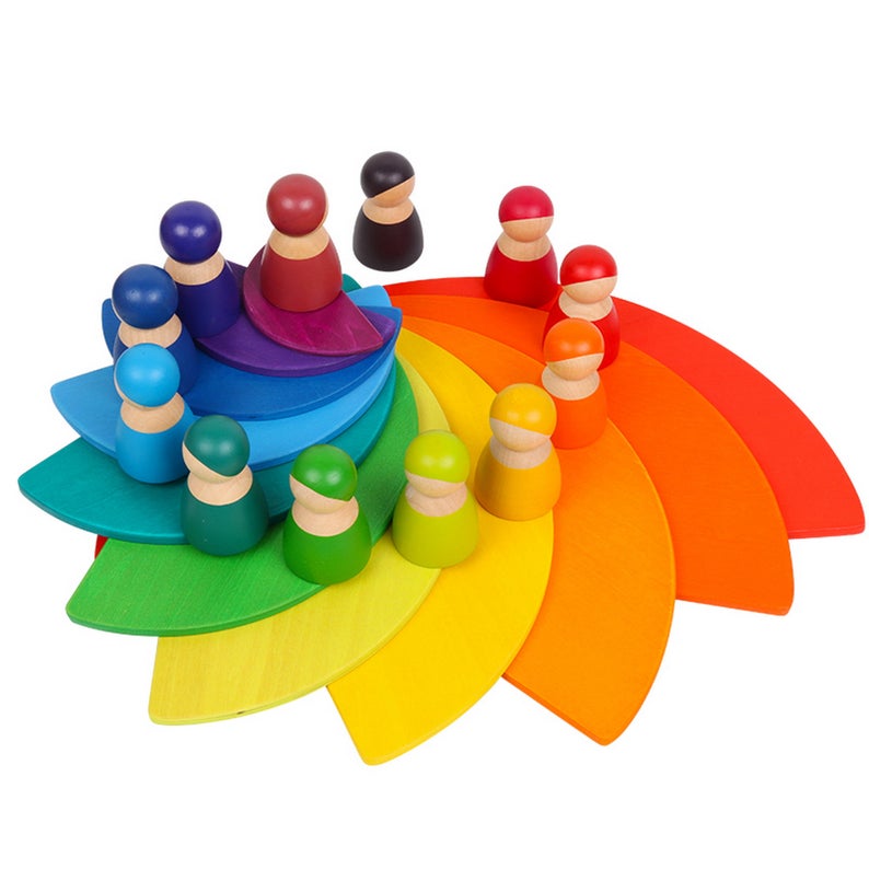 11 Pcs Large Wooden Rainbow Stacking Semi-circles Building Boards Set in Primary Colors