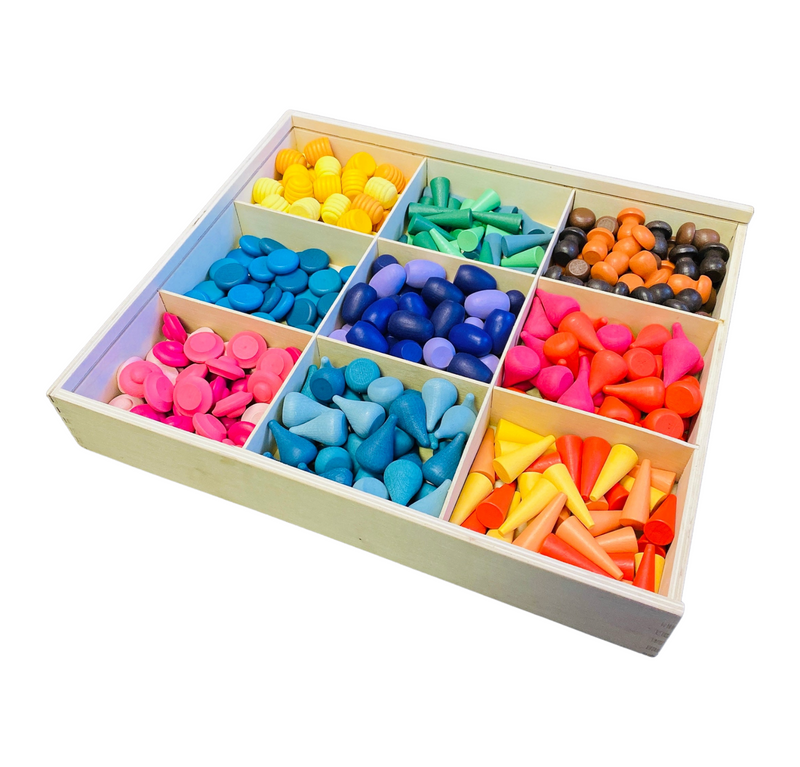 324 Pcs Mandala Loose Parts with Wooden Tray  Open-ended Play Set