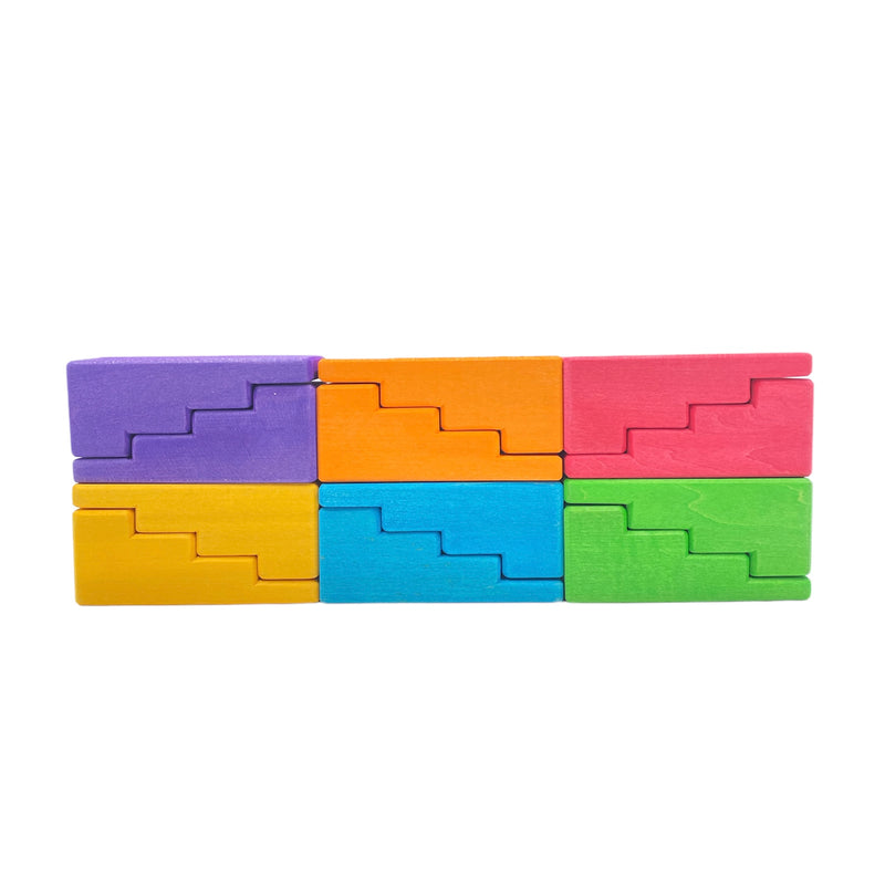 12 Pcs STAINED Stepped Roofs Building Blocks in Primary Rainbow Colors