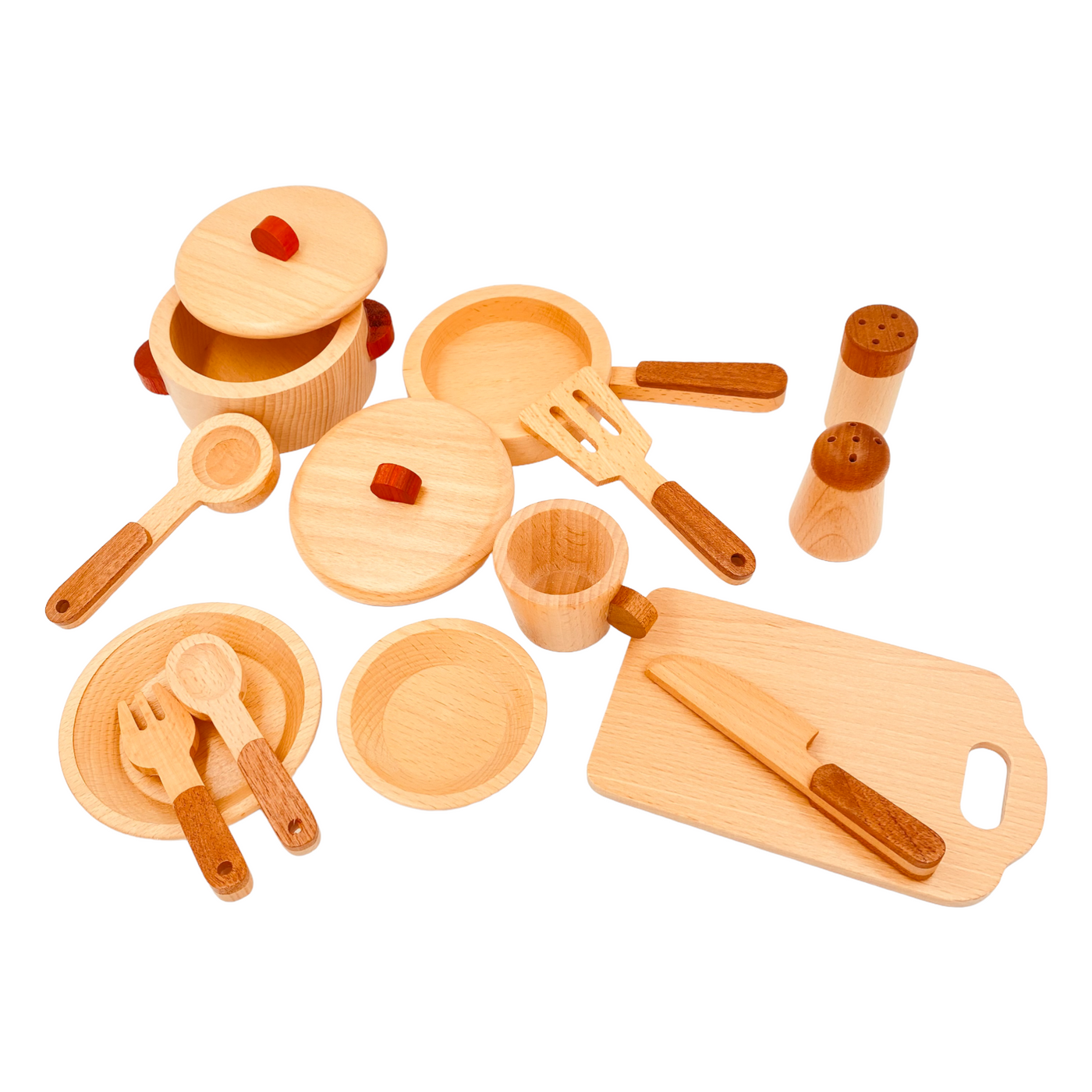15 Pcs Wooden Kitchen Cookware Playset Green Elephant Home and Toys