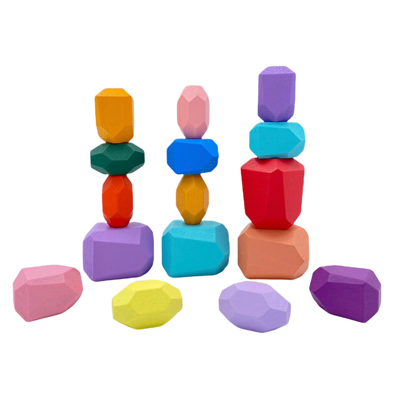 16 Pcs Wooden Stone Balancing Stacking Blocks in Pastel/Macaron Colors