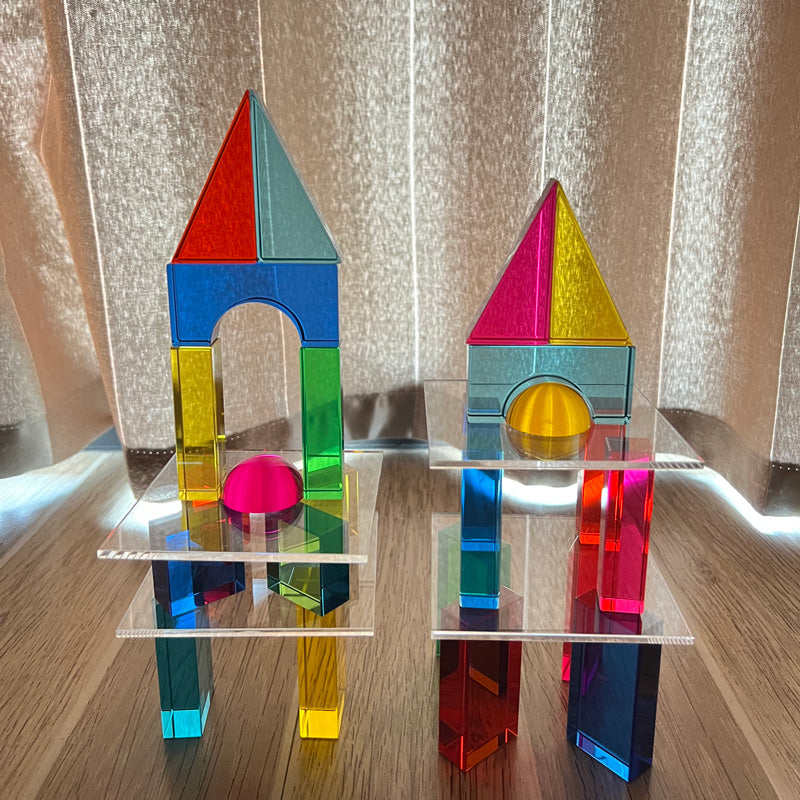 Plastic Translucent Building Blocks 28 Pcs Rainbow Translucent Acrylic Sensory Building Blocks with Storag ...