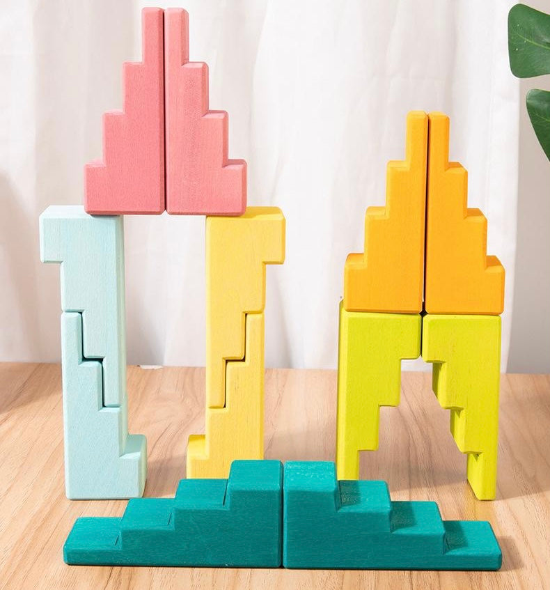 12 Pcs STAINED Stepped Roofs Building Blocks in Pastel/Macaron Colors