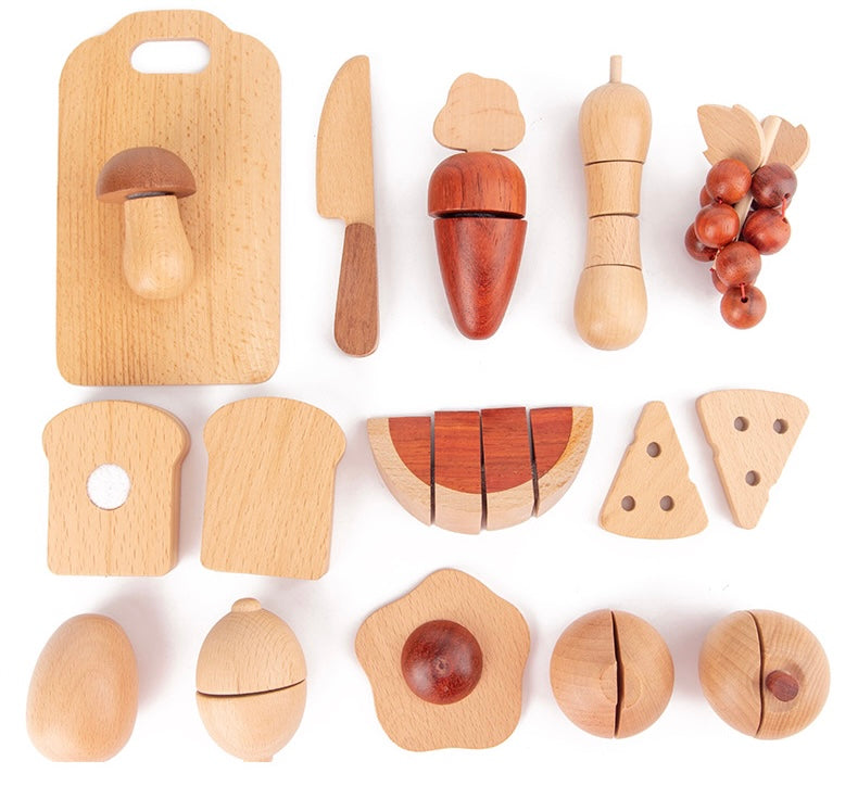 30 Pcs Wooden Fruits and Vegetables Cutting Playset