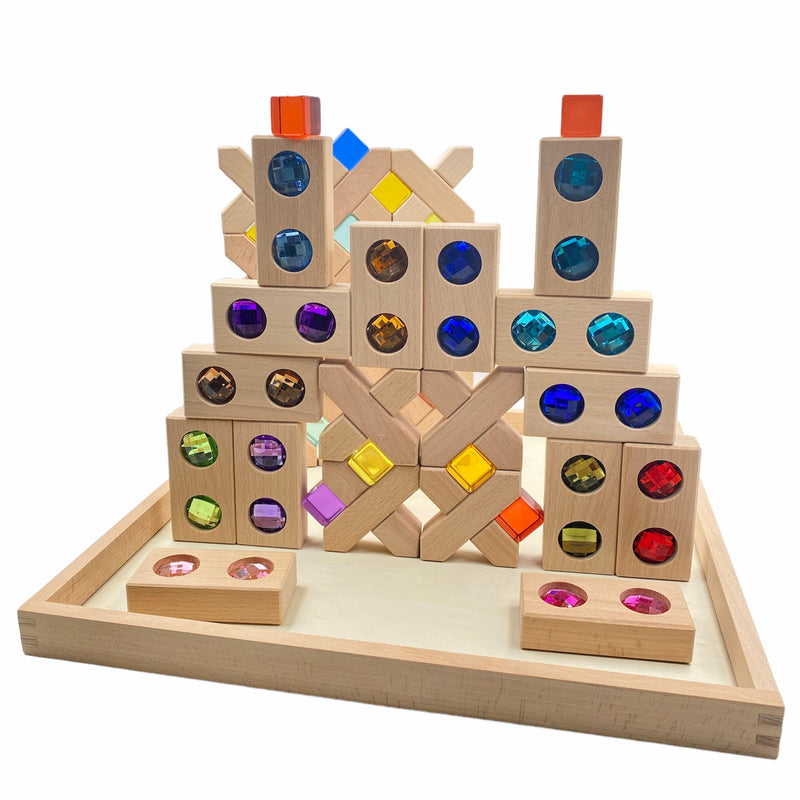 54 Pcs Combination Set with X-shape and Rectangular Gemmed Blocks and Lucite Cubes