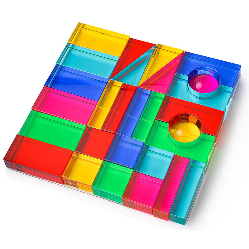 28 Pcs Rainbow Translucent Acrylic Sensory Building Blocks with Storag ...