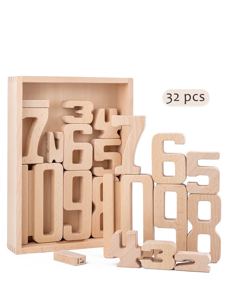 32 Pcs Wooden Math Number Building Blocks Set with Tray – Green ...
