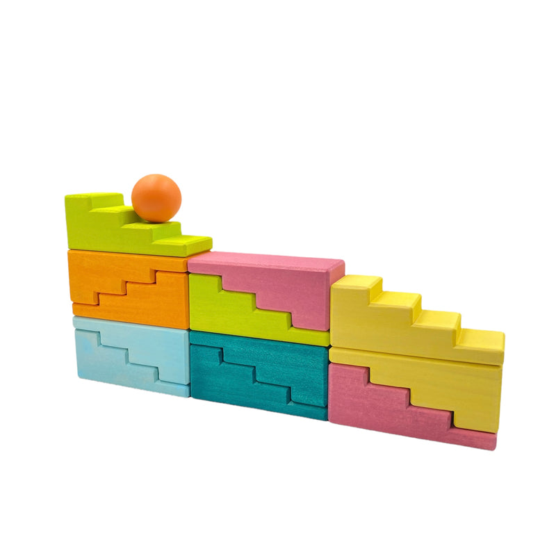 12 Pcs STAINED Stepped Roofs Building Blocks in Pastel/Macaron Colors