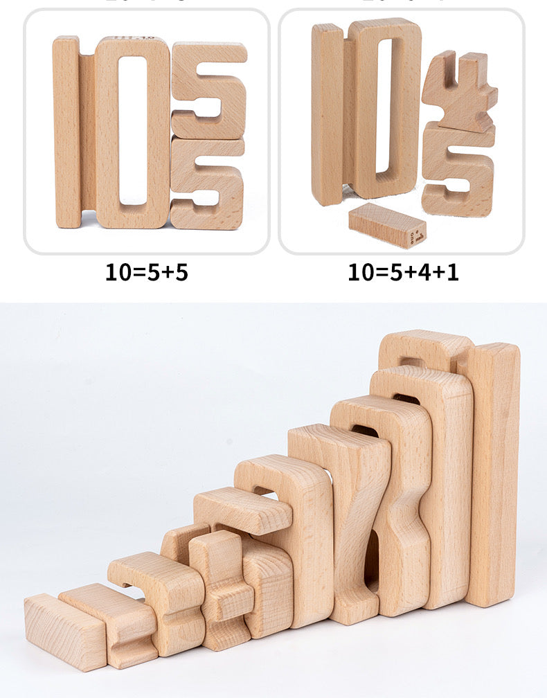 32 Pcs Wooden Math Number Building Blocks Set with Tray