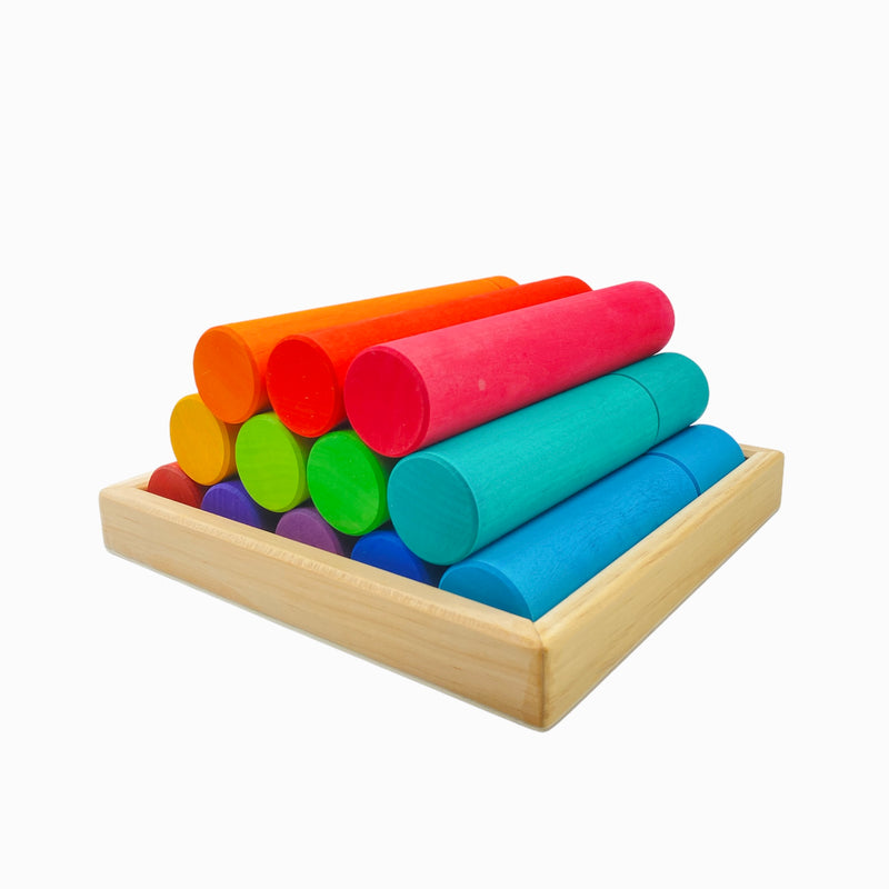 25 Pcs STAINED Large Building Rollers Rainbow with Storage Tray