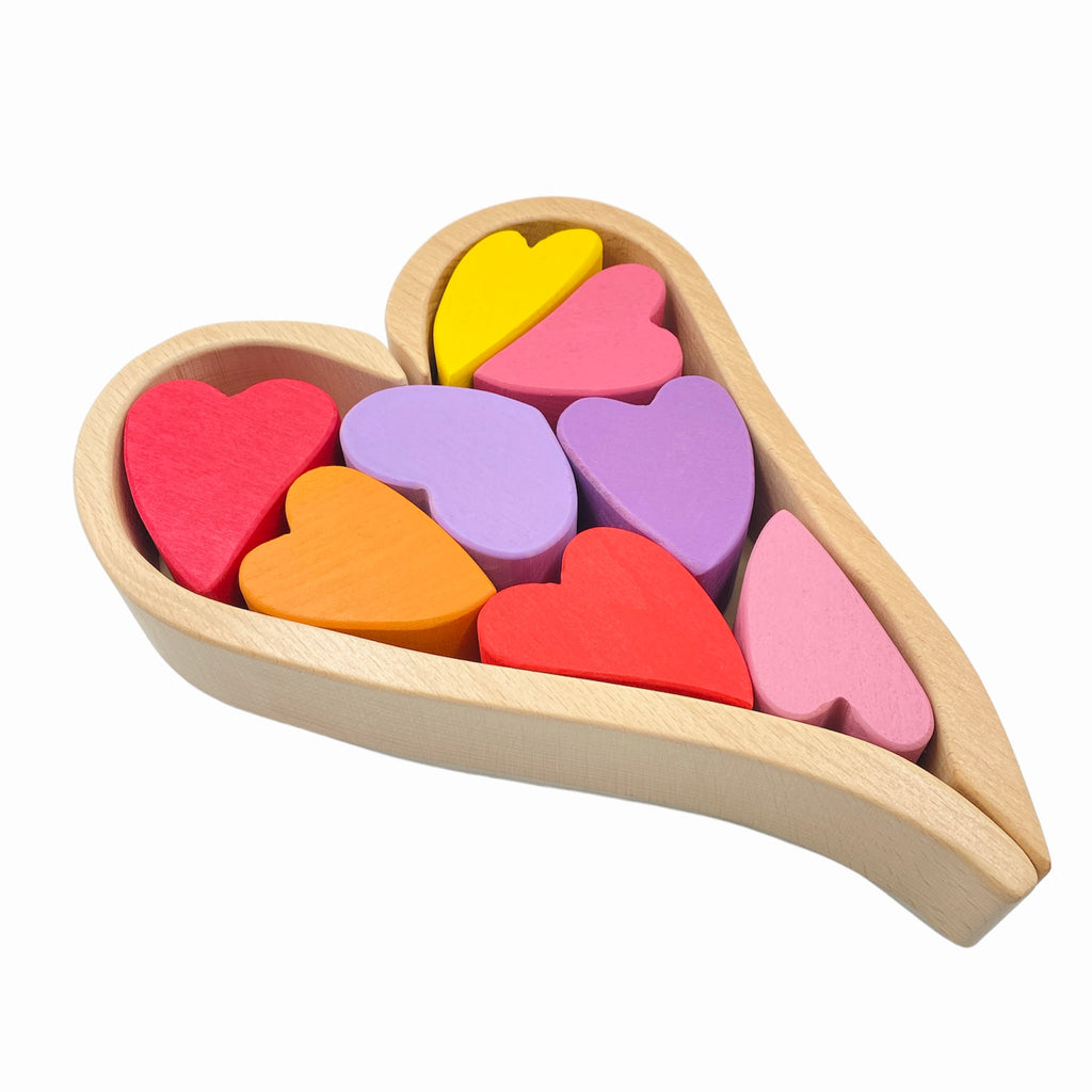 10 Pcs Red Heart-shaped Wooden Stacking Puzzle Blocks