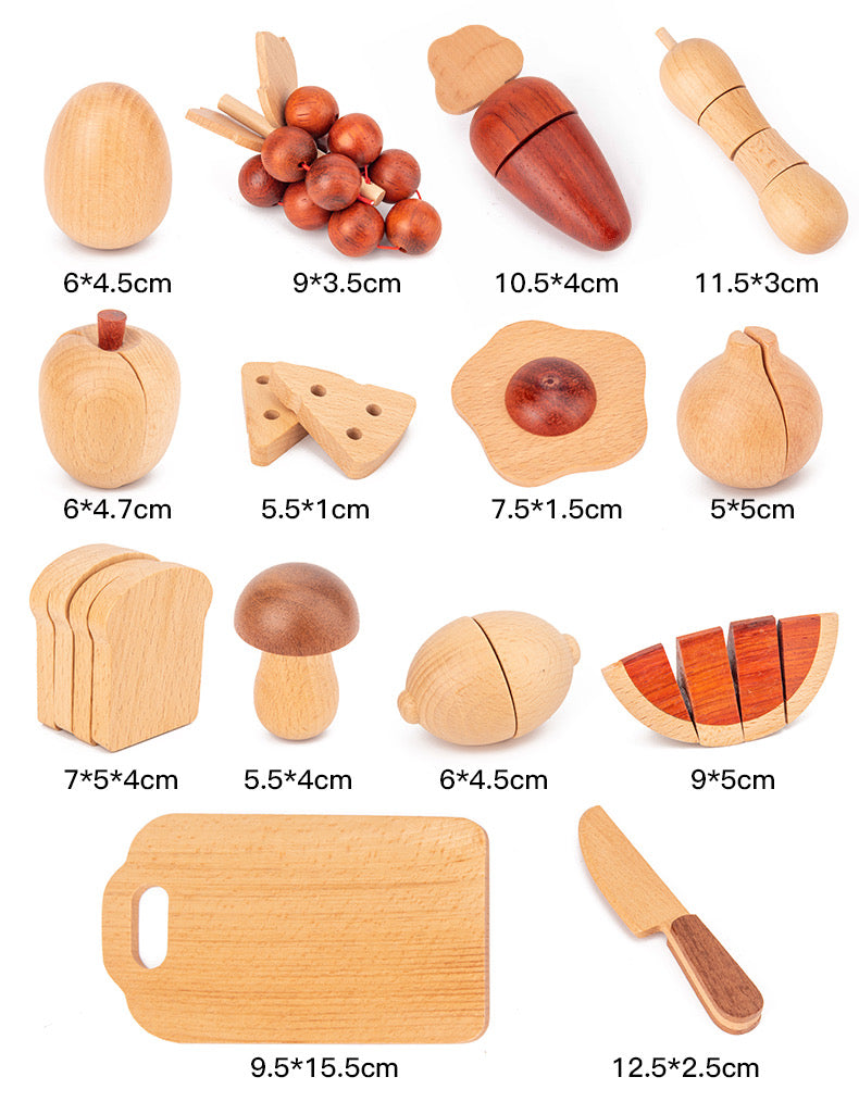 30 pcs wooden fruits and vegetables cutting playset