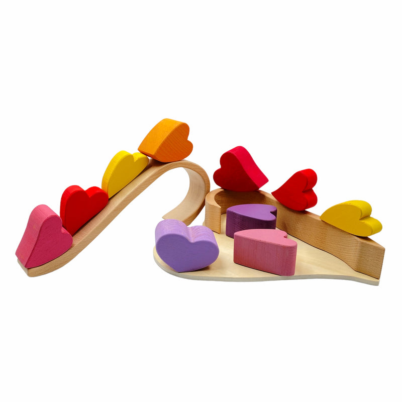 10 Pcs Red Heart-shaped Wooden Stacking Puzzle Blocks